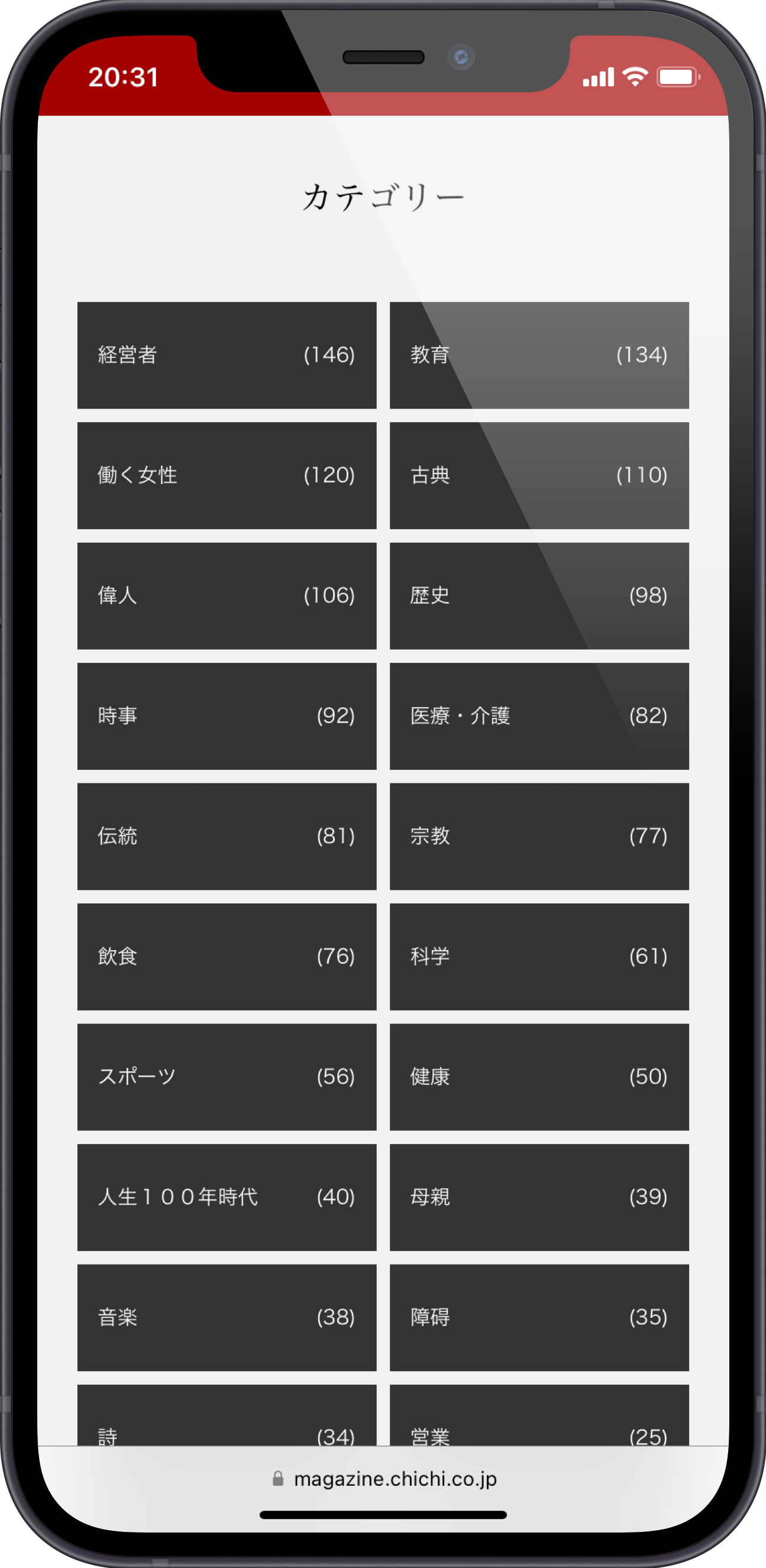 致知電子版のカテゴリー画面